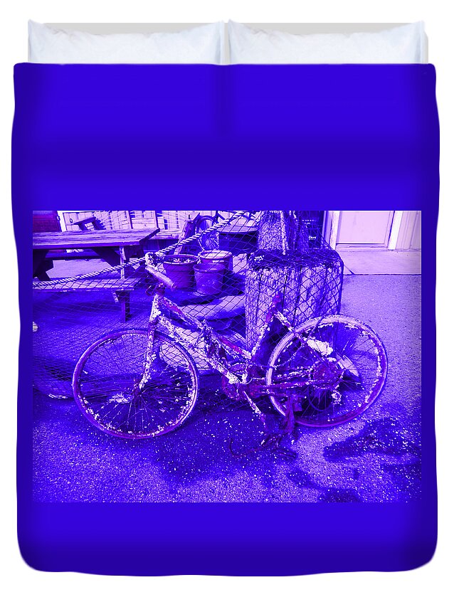  Duvet Cover featuring the photograph Purple Rusty Bicycle by Kym Backland