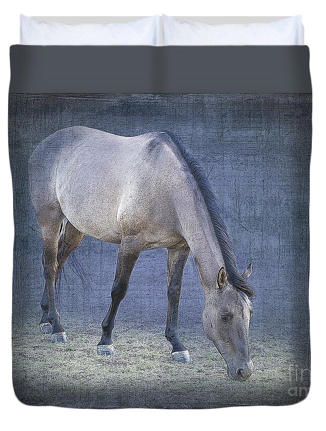 Horse Duvet Cover featuring the photograph Quarter Horse in Blue by Betty LaRue