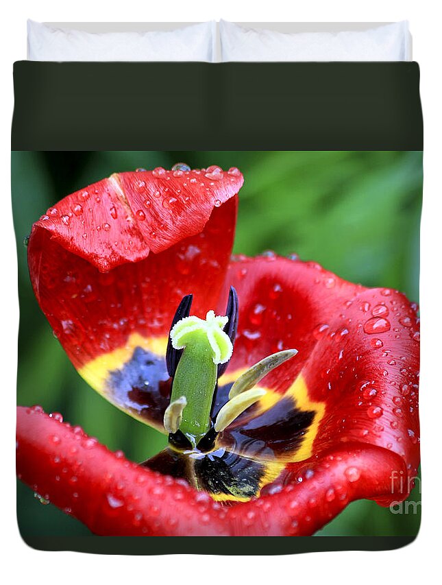 Flower Duvet Cover featuring the photograph Rain Kissed by Teresa Zieba