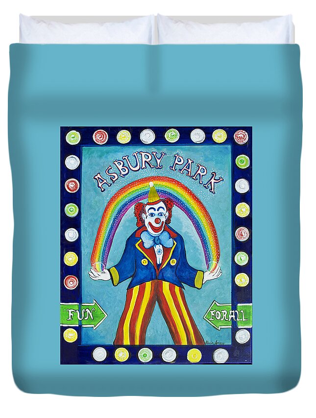 Asbury Park Duvet Cover featuring the painting Rainbow Billy by Patricia Arroyo