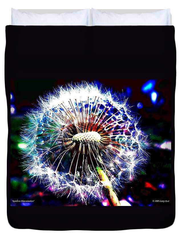 Dandelion Duvet Cover featuring the digital art Rainbow Dissemination by Larry Beat