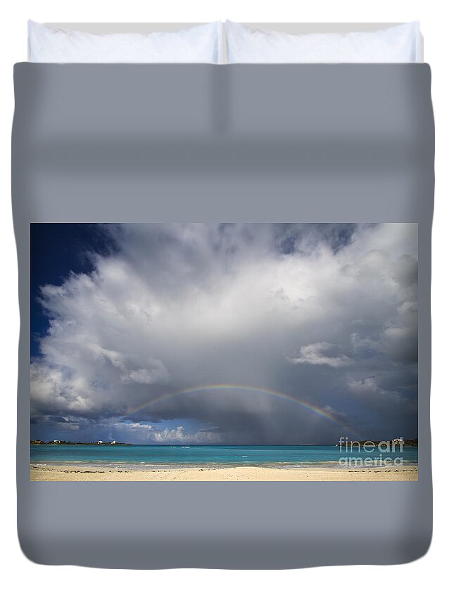 Exuma Duvet Cover featuring the photograph Rainbow Over Emerald Bay by Dennis Hedberg