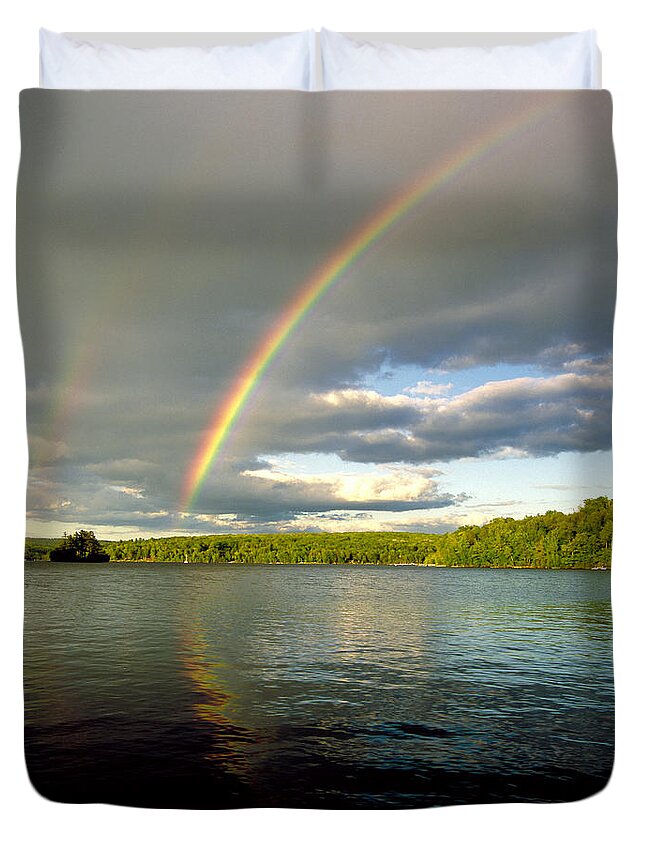 Allegheny Plateau Duvet Cover featuring the photograph Rainbow Over Lake Wallenpaupack by Michael P Godomski and Photo Researchers