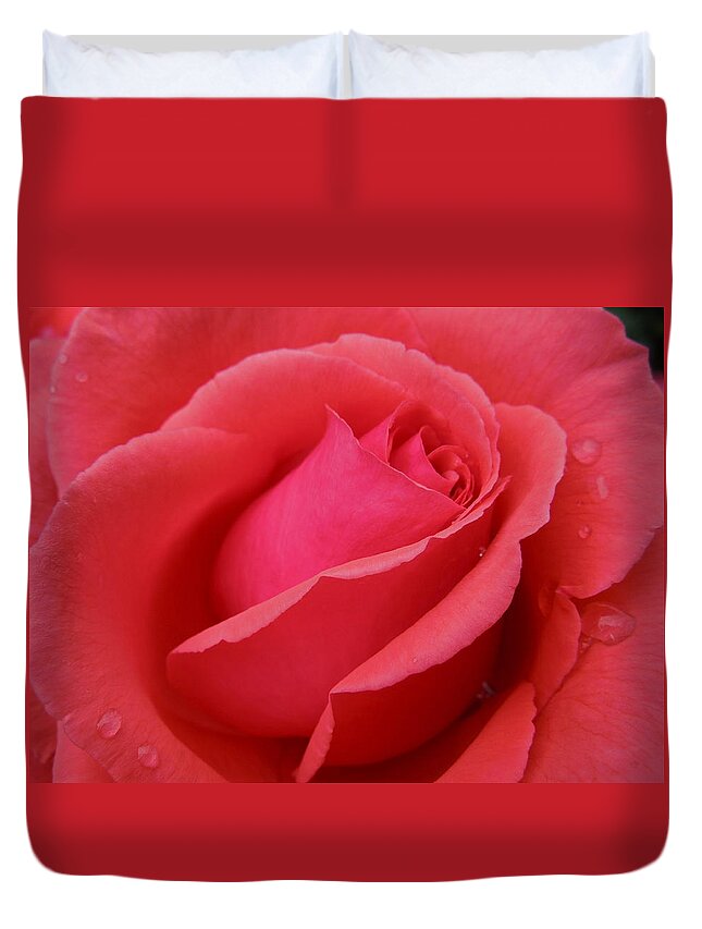 Flowers Duvet Cover featuring the photograph Raindrops on Roses Six by Diana Hatcher