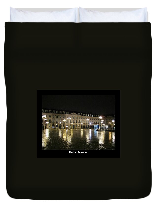 Eiffel Tower Duvet Cover featuring the photograph Rainy Night in Paris by John Shiron