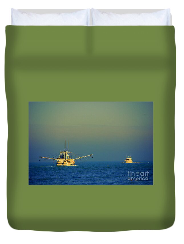 Shrimping Duvet Cover featuring the photograph Ready for the Night Catch by Susanne Van Hulst