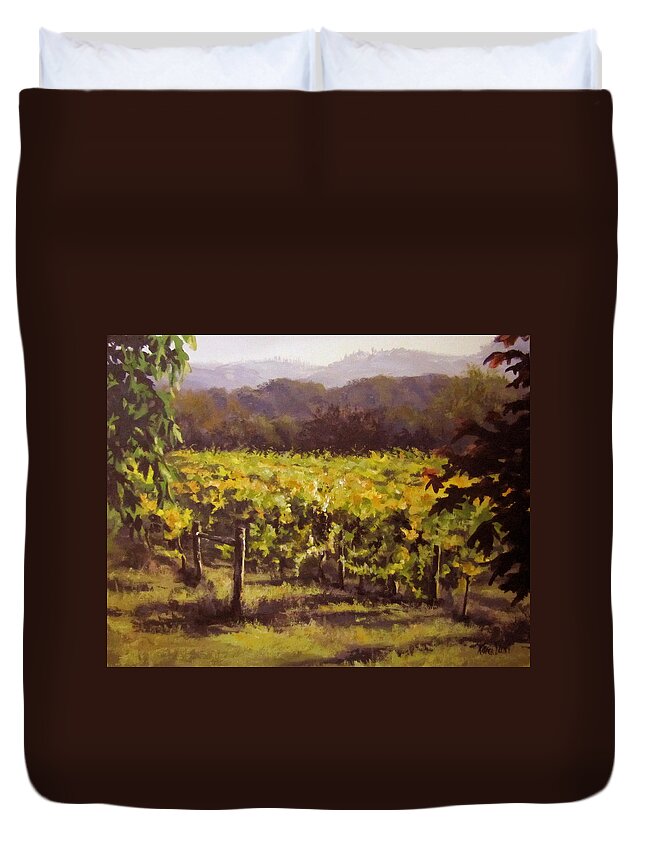 Vineyard Duvet Cover featuring the painting Ready to Harvest by Karen Ilari