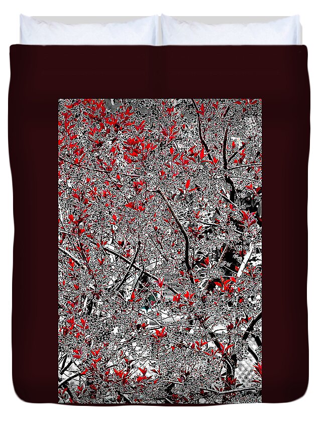 Tree With Red Leaves Duvet Cover featuring the photograph Red And Grey by Burney Lieberman