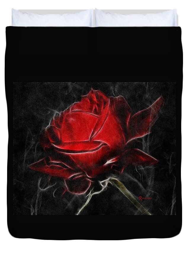 Rose Duvet Cover featuring the mixed media Red And Hot by Georgiana Romanovna