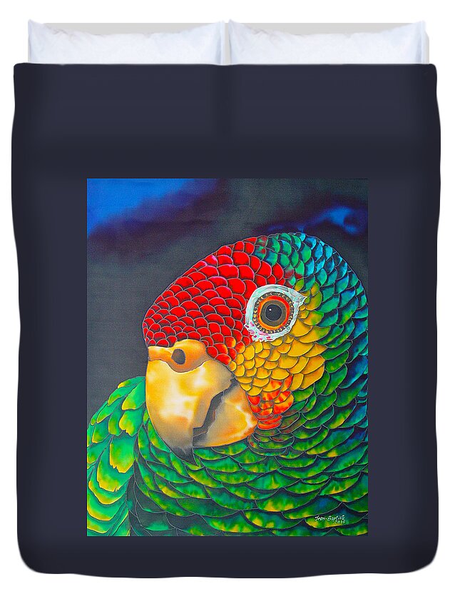 Amazon Parrot Duvet Cover featuring the painting Red Lored Parrot by Daniel Jean-Baptiste
