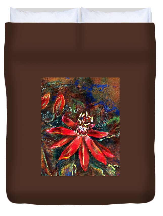 Floral Duvet Cover featuring the painting Red Passion by Ashley Kujan