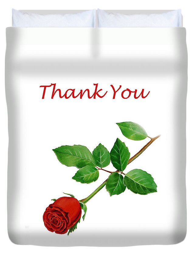 Rose Duvet Cover featuring the painting Red Rose Thank You Card by Irina Sztukowski