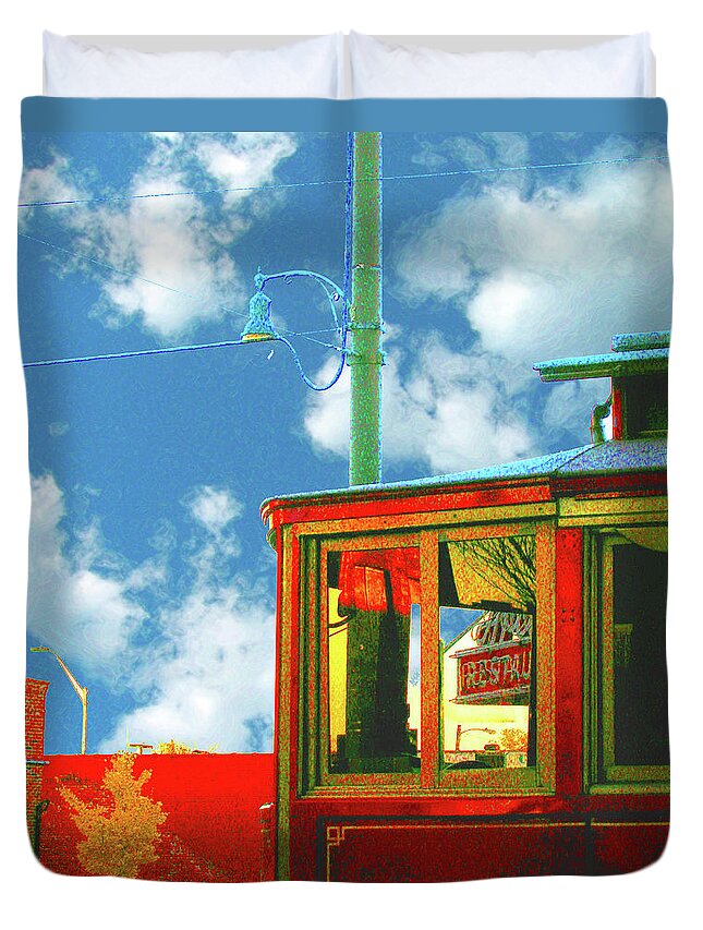 Red Trolley Duvet Cover featuring the digital art Red Trolley by Lizi Beard-Ward