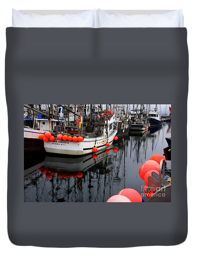  Fishing Boats Duvet Cover featuring the photograph Reflections At French Creek by Bob Christopher