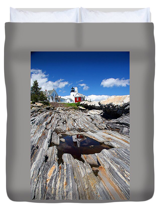 Lighthouse Duvet Cover featuring the photograph Reflections of Pemaquid by Brenda Giasson