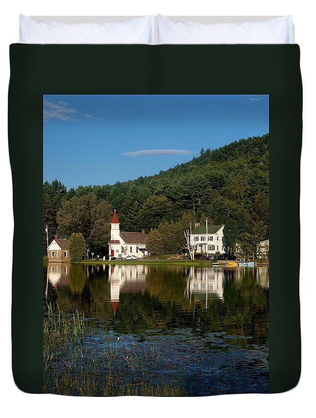 Cross Duvet Cover featuring the photograph Reflections of the day by Joshua House