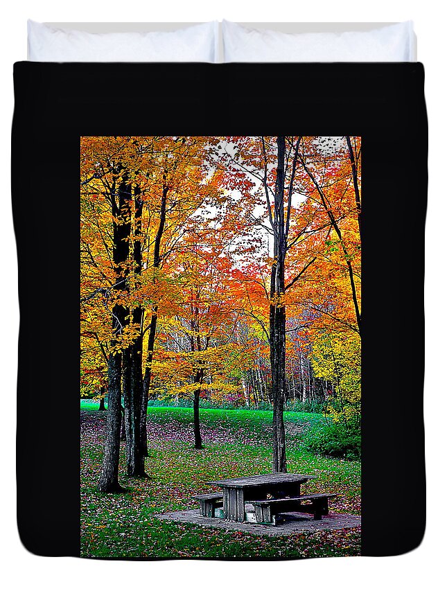 Fall.fall Foliage Duvet Cover featuring the photograph Rest Stop by Burney Lieberman