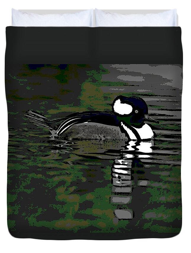 Hooded Merganser Duvet Cover featuring the photograph Rippled by George Pedro