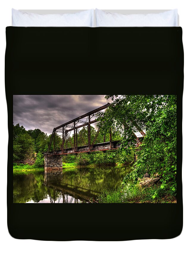 Railroad Trestle Duvet Cover featuring the photograph River Crossing by Greg and Chrystal Mimbs