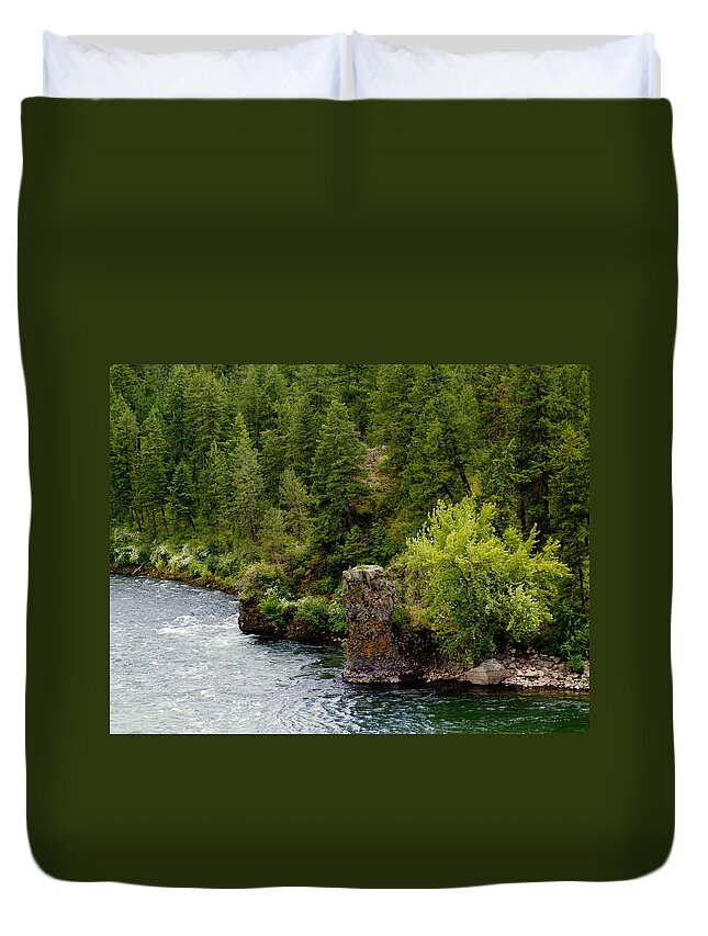Spokane River Duvet Cover featuring the photograph Rockin the Spokane River by Ben Upham III