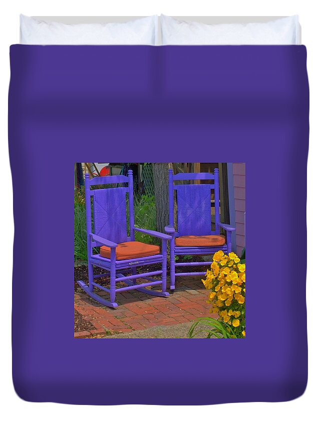 Chairs Duvet Cover featuring the photograph Rocking Chairs of Gloucester by Caroline Stella