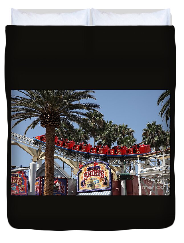 California Adventure Duvet Cover featuring the photograph Roller Coaster - 5D17628 by Wingsdomain Art and Photography