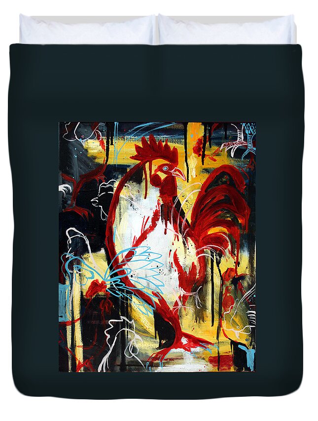 Rooster Duvet Cover featuring the painting Rooster by Leanne Wilkes