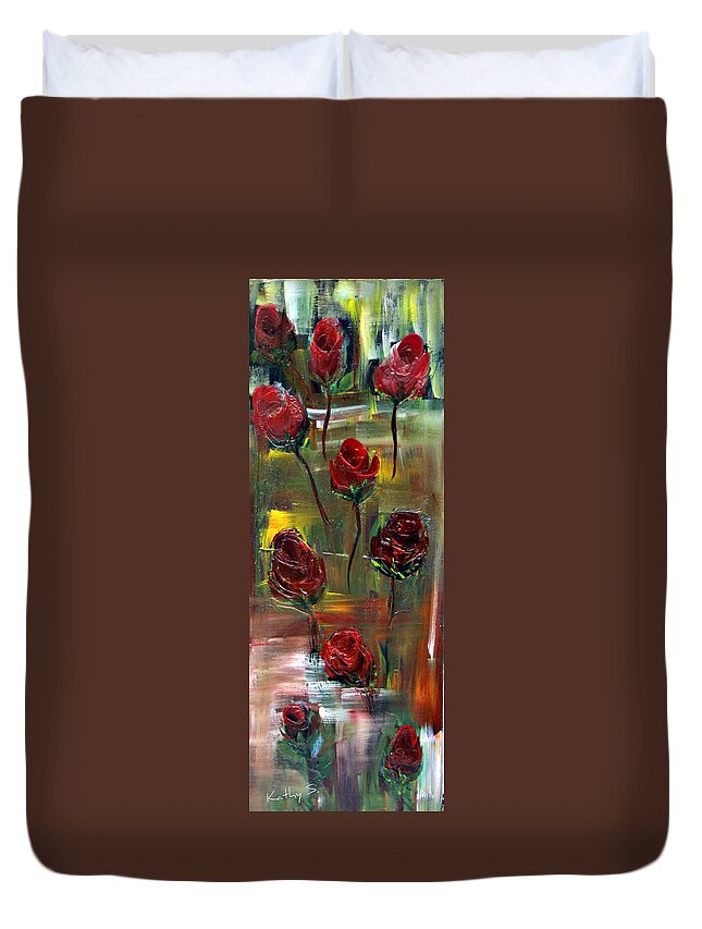 Petal Duvet Cover featuring the painting Roses Free by Kathy Sheeran