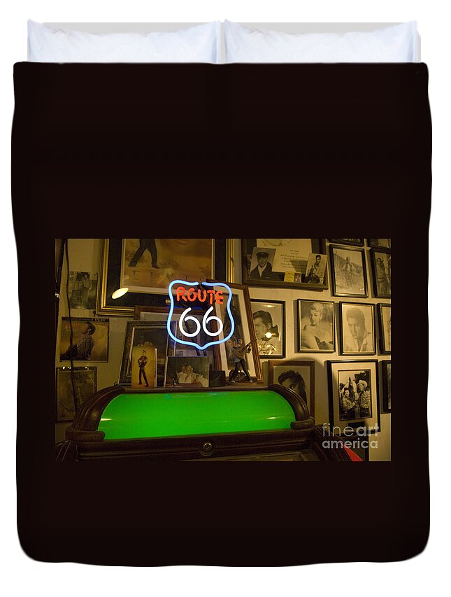 Flames Duvet Cover featuring the photograph Route 66 Neon Sign 1 by Bob Christopher