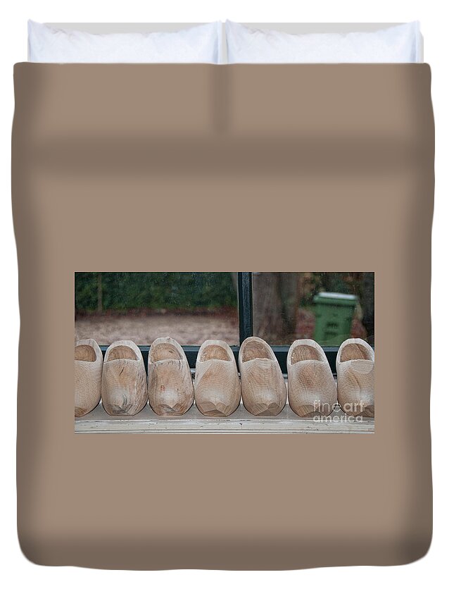 Amsterdam Duvet Cover featuring the digital art Rows Of Wooden Shoes by Carol Ailles