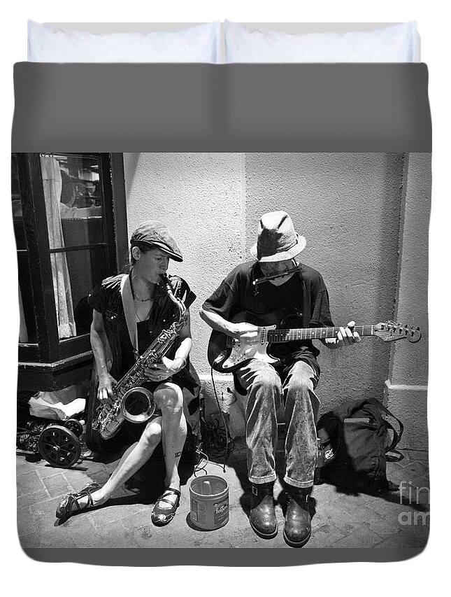New Orleans Duvet Cover featuring the photograph Royal Street Music by Leslie Leda