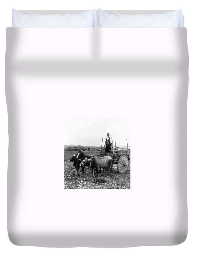 Greece Duvet Cover featuring the photograph Rural Greece - Farm Scene - c 1903 by International Images