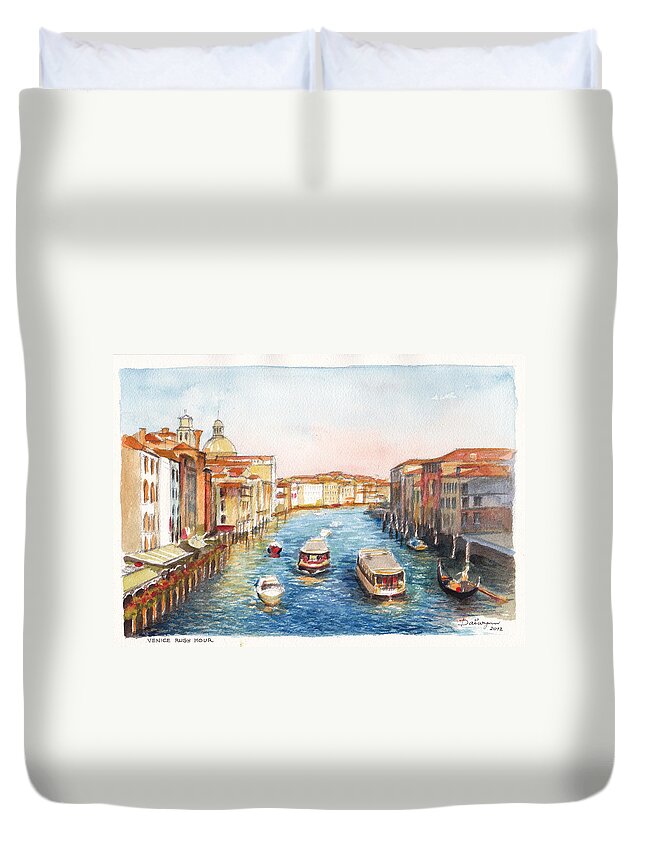Venice Duvet Cover featuring the painting Rush Hour on the Grand Canal Venice by Dai Wynn