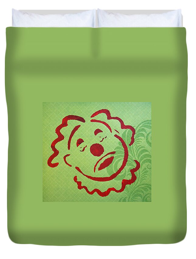 Tillie Of Asbury Park Duvet Cover featuring the painting Sad Clown on Green by Patricia Arroyo