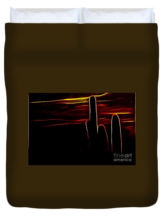 Cactus Duvet Cover featuring the photograph Saguro Cactus Silhouette by Darleen Stry