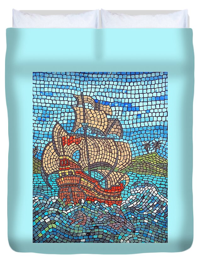 Ocean Duvet Cover featuring the painting Sailing Home by Cynthia Amaral
