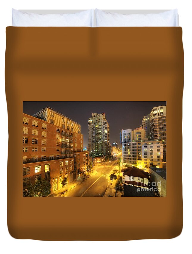 Art Duvet Cover featuring the photograph San Diego City Lights by Yhun Suarez