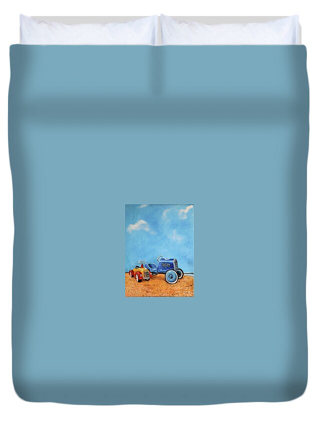Vintage Duvet Cover featuring the painting Sand Dune Racers by Portraits By NC