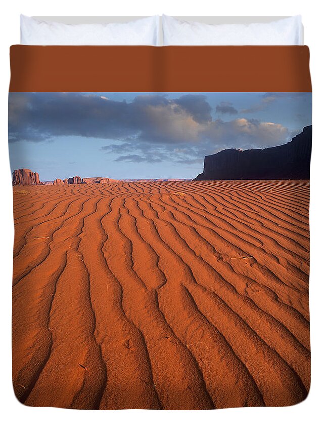 00176722 Duvet Cover featuring the photograph Sand Dunes At Monument Valley Navajo by Tim Fitzharris