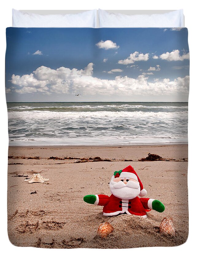 Santa Claus Duvet Cover featuring the photograph Santa At The Beach by Steven Sparks