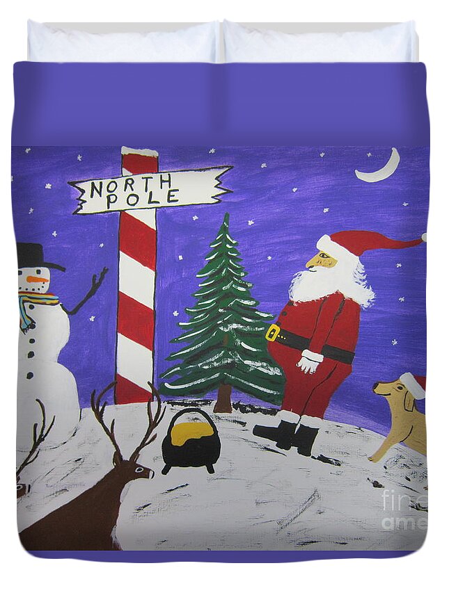  Duvet Cover featuring the painting Santa Finds Pot Of Gold by Jeffrey Koss