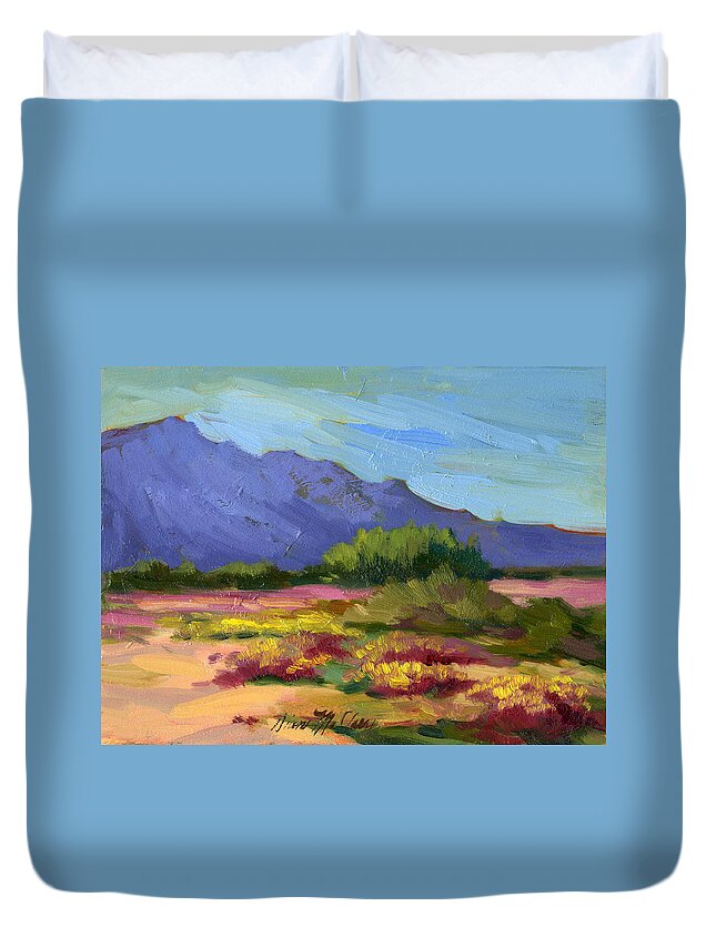 Santa Rosa Mountains Duvet Cover featuring the painting Santa Rosa Mountains in Spring by Diane McClary