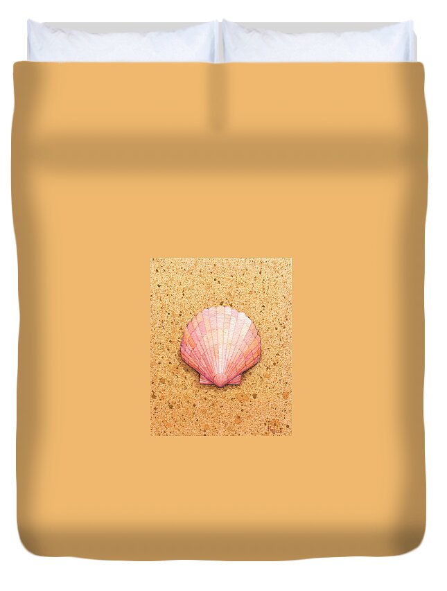 Print Duvet Cover featuring the painting Scallop Shell by Katherine Young-Beck