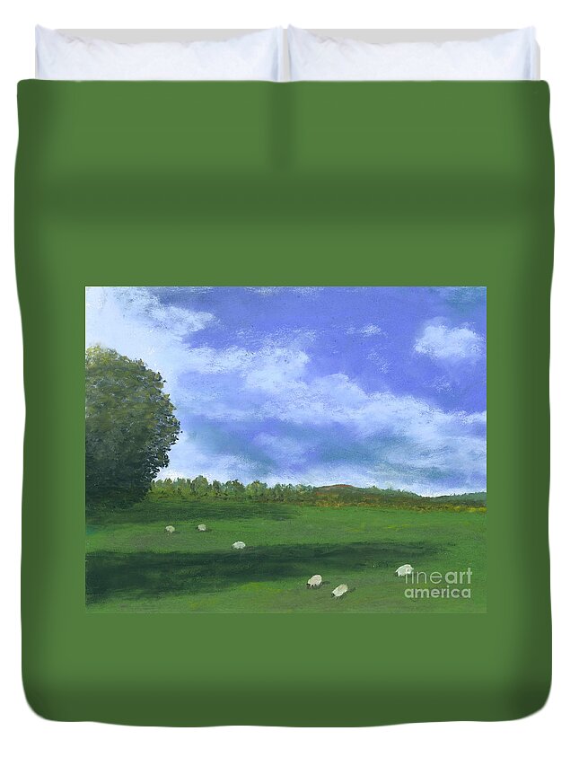 Landscape Duvet Cover featuring the pastel Scottish Pasture by Ginny Neece