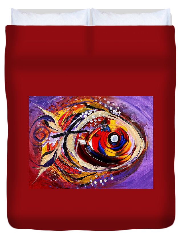 Fish Duvet Cover featuring the painting Scripture Fish by J Vincent Scarpace