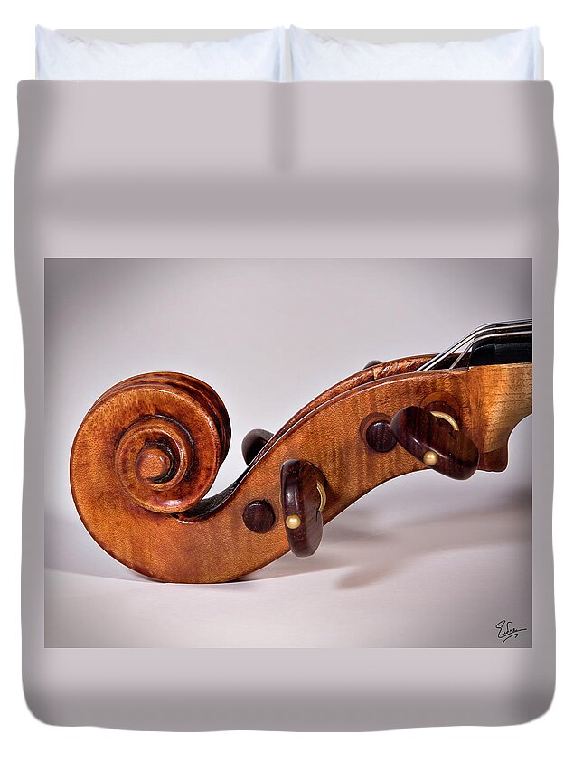 Strad Duvet Cover featuring the photograph Scroll Side View by Endre Balogh
