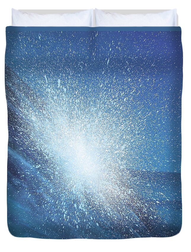 Seascape; Wave; Waves Coast; Coastal; Rough; Ocean Spray; Sunlight; Horizon; Swell; Dramatic; Atmospheric; Breaking Waves; Blue; Pattern; Environmental; Sea Duvet Cover featuring the painting Sea Picture VI by Alan Byrne