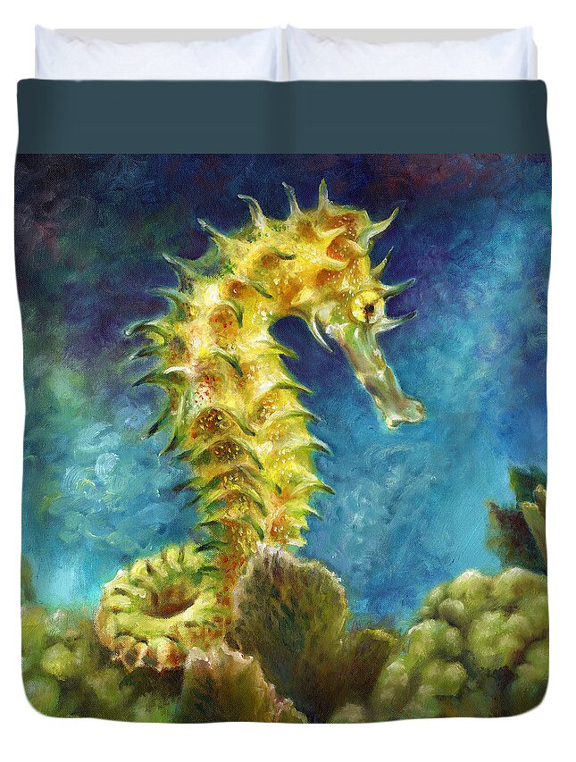  Duvet Cover featuring the painting Seahorse I by Nancy Tilles