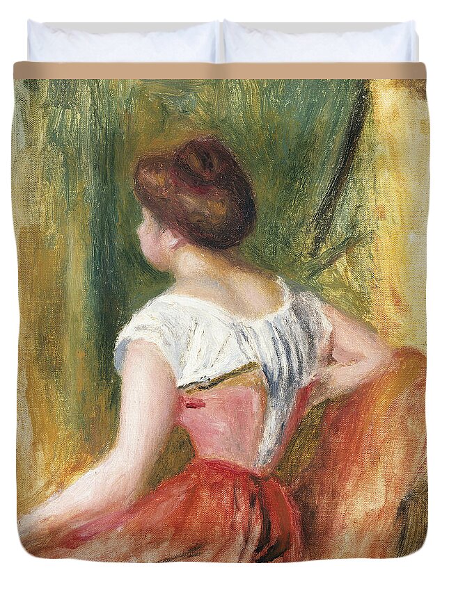 Seated Young Woman Duvet Cover featuring the painting Seated Young Woman by Pierre Auguste Renoir