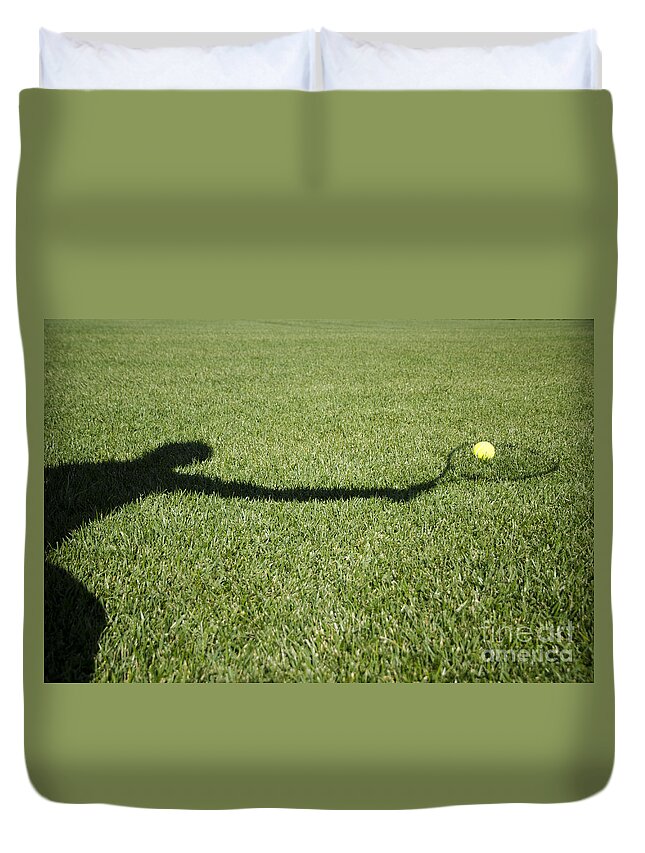 Tennis Duvet Cover featuring the photograph Shadow playing tennis by Mats Silvan